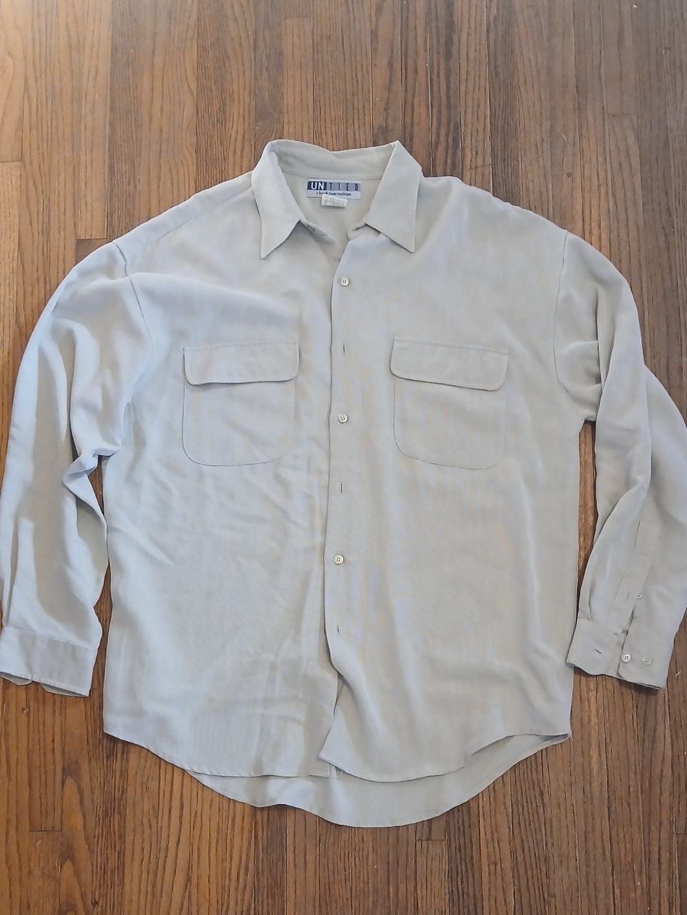 Untied Vintage 90s  Camp, Party Mens Ultra Soft  Button-Up Shirt in Light Beige